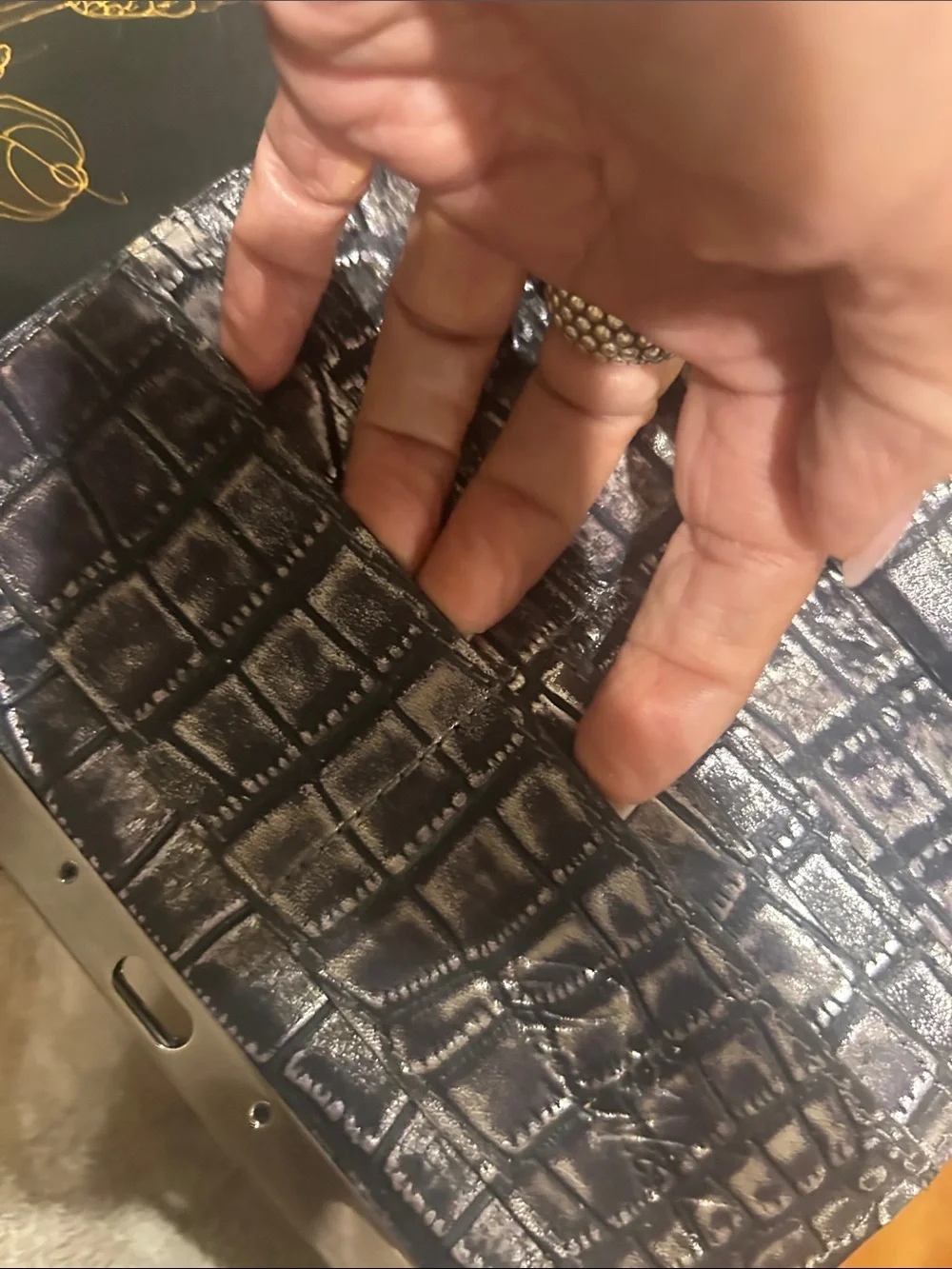 Patricia Nash Croc-Embossed black Clutch with Silver Frame